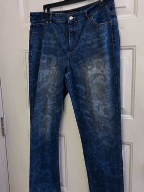 Boston Proper Dark Blue Slim Straight Jeans with Paisley Motif